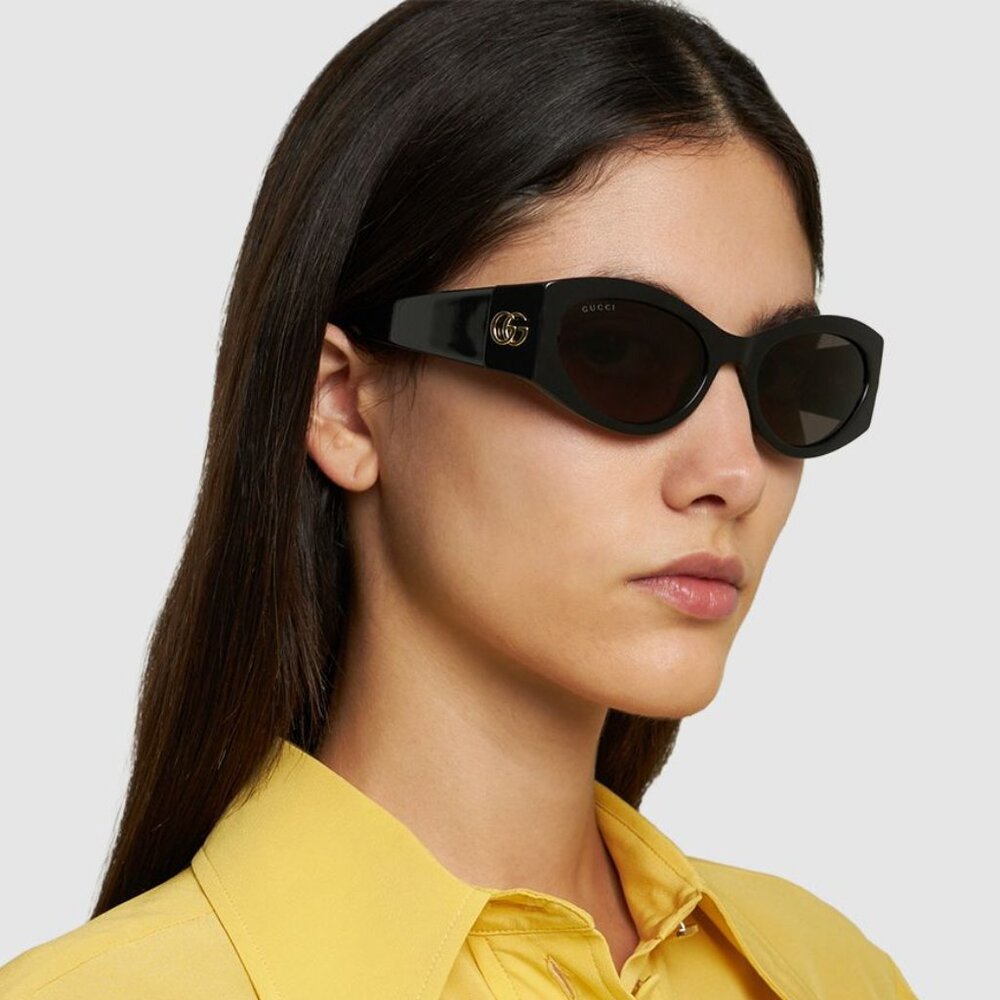 NEW GG1401S 001 GUCCI BLACK GRAY OVAL WOMEN GUCCI SUNGLASSES - Picture 2 of 15